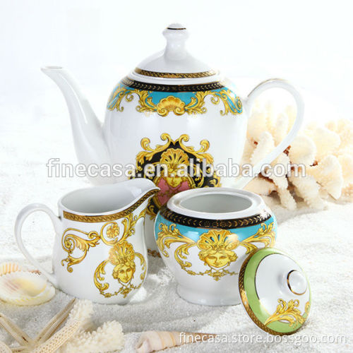 Luxury Fine Hyper White Porcelain Sugar Tea Pot & Creamer of Sea Goddness